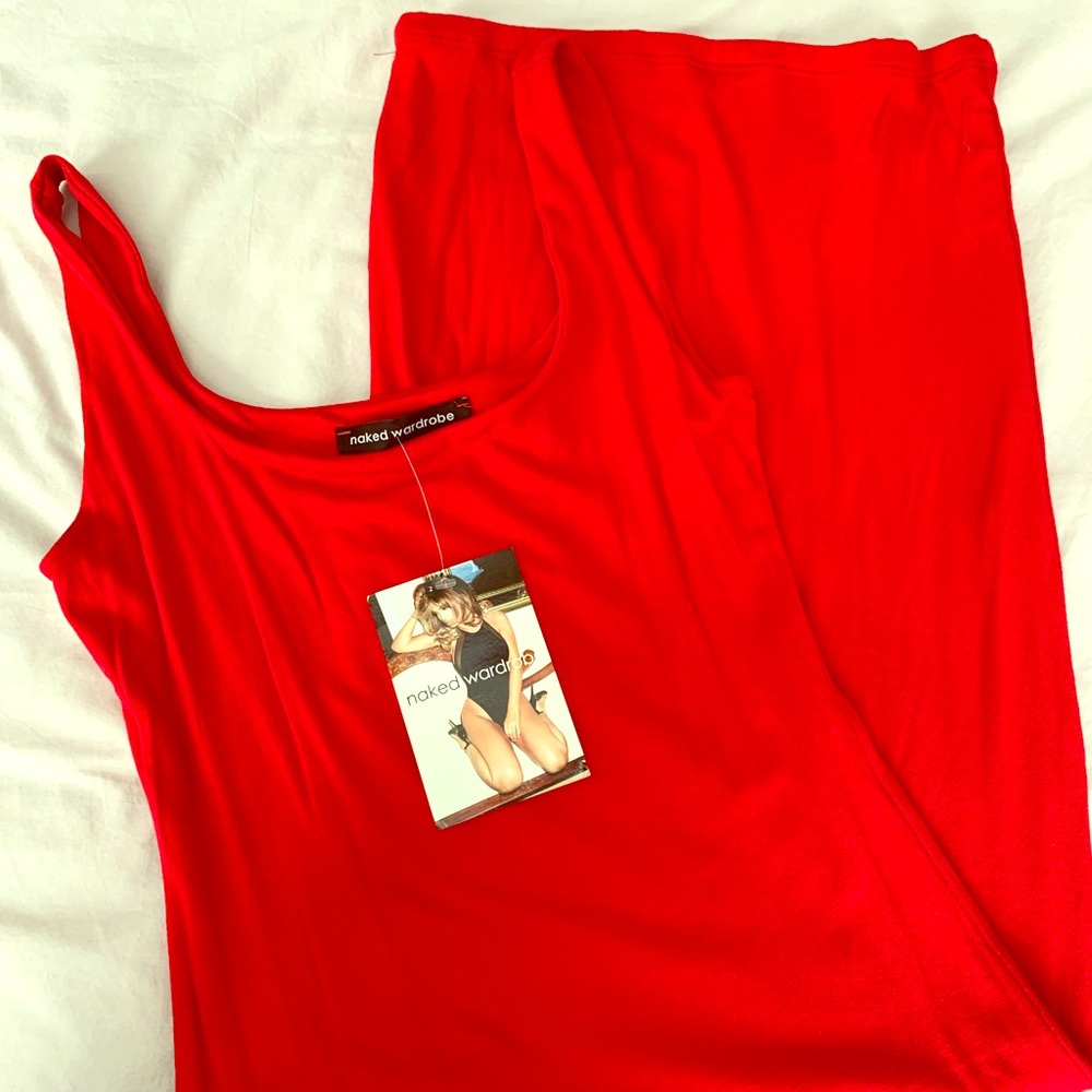 Naked Wardrobe red stretch fitted dress, L